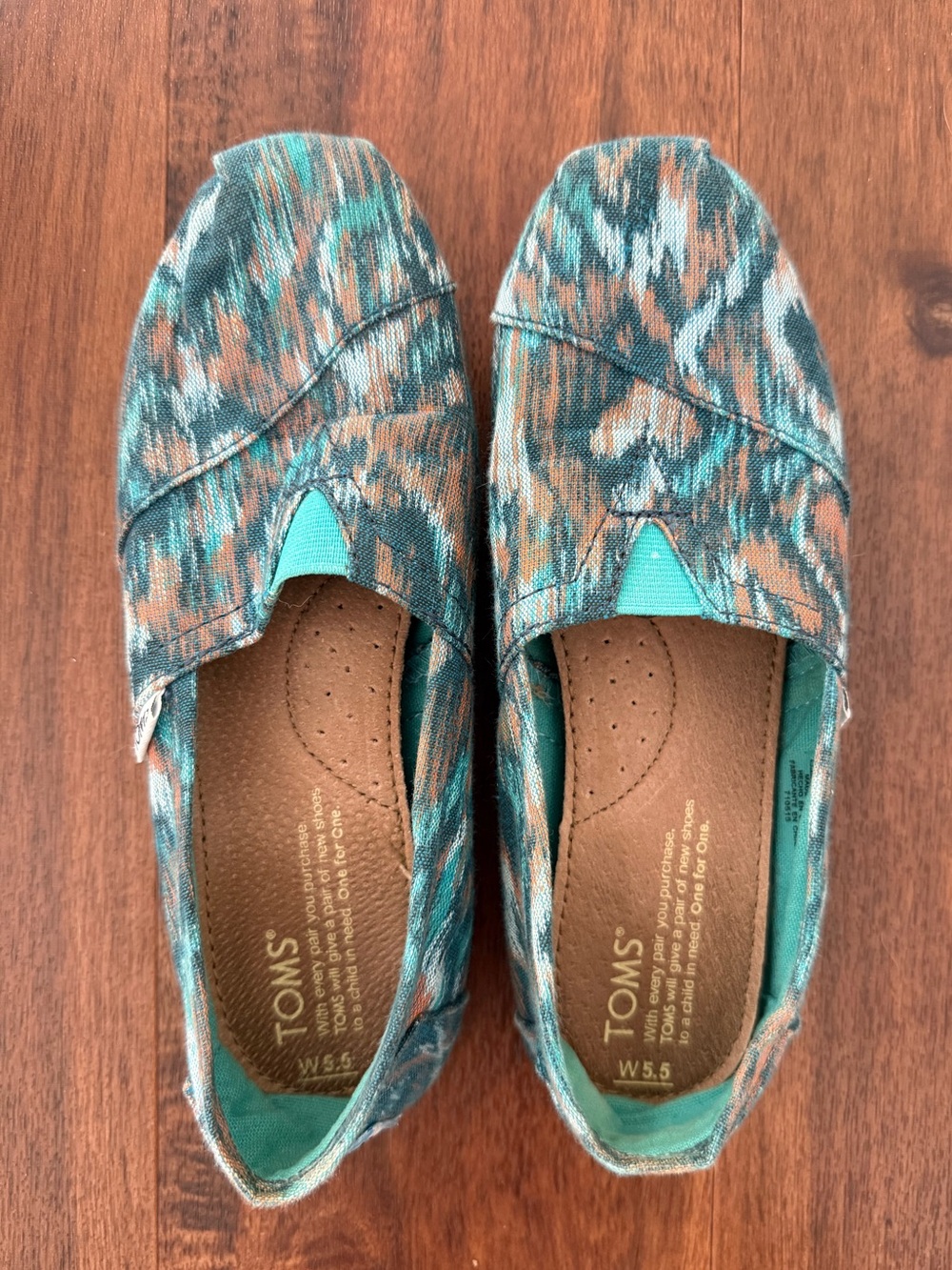 Toms Teal Multi-Pattern Canvas Slip-On Flats